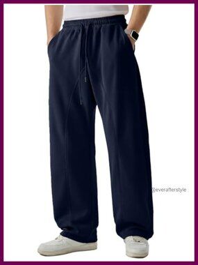 Mens Baggy Sweatpants Wide Leg Joggers 100% Polyester Casual Pants